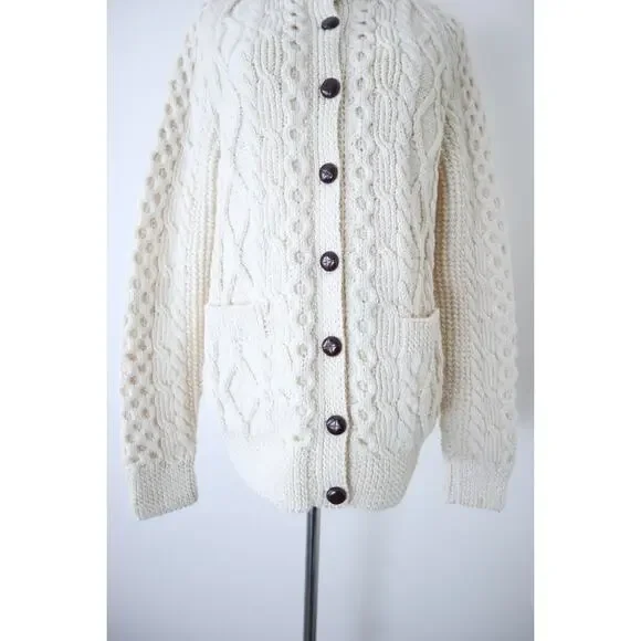 Vintage Handknit Cable Hand Knit Cardigan Sweater Carrick On Suir Ireland - Picture 4 of 14